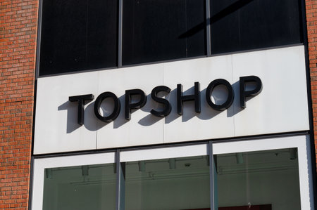 Belfast, UK- Feb 19, 2022: The sign for Topshop store in Belfast city centre.