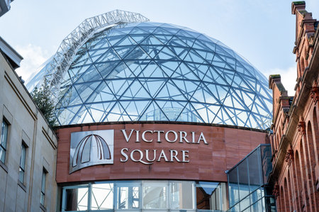 Belfast, UK- Feb 19, 2022: Victoria Square shopping centre glass dome in Belfast Northern Ireland.のeditorial素材