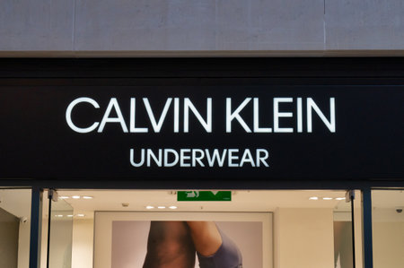 Belfast, UK- Feb 21, 2022: The Sign for Calvin Klein Underwear store in Belfast Northern Ireland.のeditorial素材