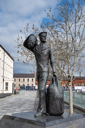 Derry, UK- April 13, 2022: The Statue of the International Sailor at Ebrington in Derry