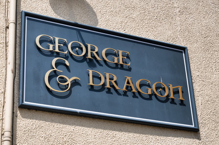 Conwy, UK- July 16, 2022: The sign for George & Dragon restaurant in Conwy, North Wales.のeditorial素材