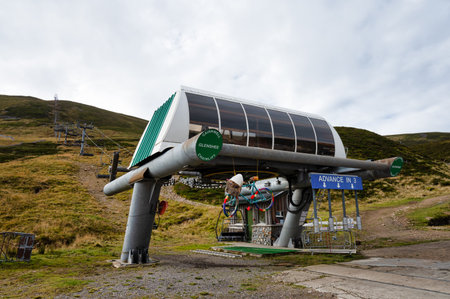 Ballater, UK- Oct 13, 2022: the chairlift at Glenshee Ski Centre in the Scottish mountainsのeditorial素材