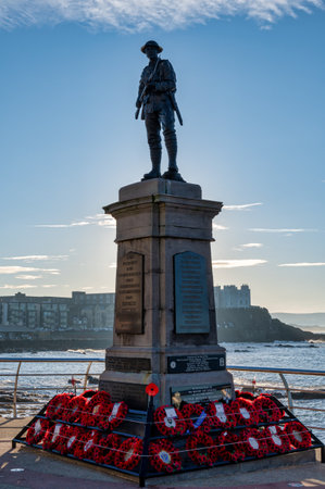 Portstewart, UK- Jan 2, 2023: The War Memorial at the harbour in Portstewart Northern Irelandのeditorial素材