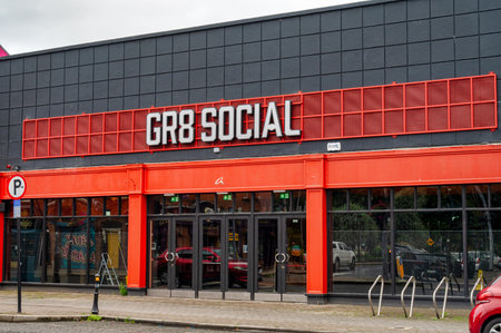 Dundalk, Ireland -Aug 30, 2025; The front of GR8 Social in Dundalk.