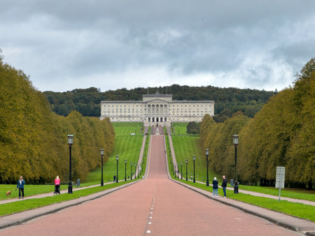 Belfast, UK- Oct 1, 2025: The Prince of Wales Avenue leading up to Stormont Parliament Buildingsのeditorial素材