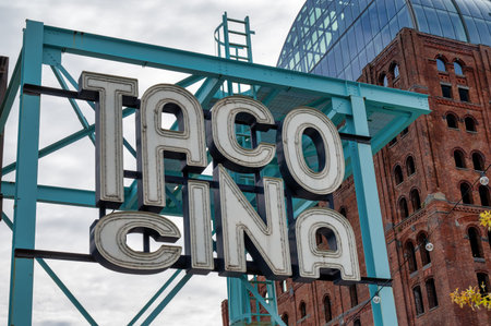 New York, USA- Oct 15, 2025;  The sign for Taco Cina in Brooklyn near the East Riverのeditorial素材