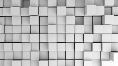 Abstract image of white cubes with different heights from above. Cubes texture. 3d image.の写真素材