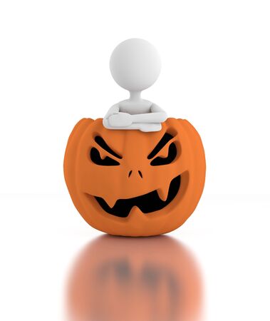 3d person stands inside a Jack O Lanterns and crosses arms.の写真素材