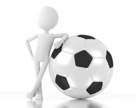 3d person stands and leans on a soccer ball.の写真素材
