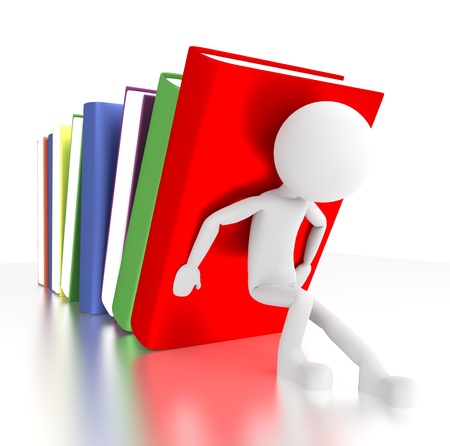 3d person supports falling books.の写真素材