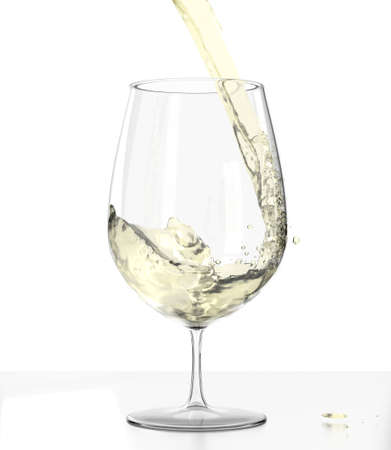 3d wine glass with wine pouring.の写真素材