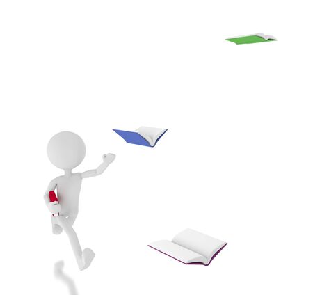 3d person chasing flying books.の写真素材