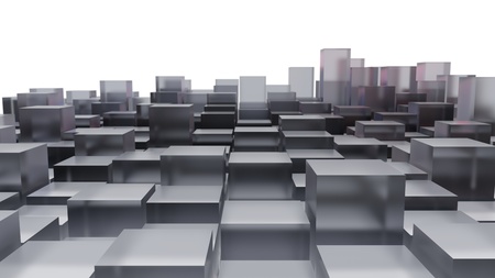 Abstract image of glass cubes with different heights on white background. 3d image.の写真素材