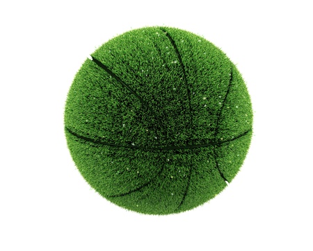 3d grass basketball with flowers. 3d grass ball. Recycle concept.の写真素材