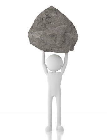 3d person lifts a heavy rock with no effort.の写真素材