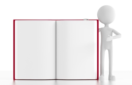 3d person stands next to an open blank book.の写真素材