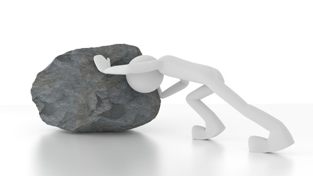 3d person pushing a big rock.の写真素材