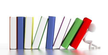 3d person supports falling books.の写真素材