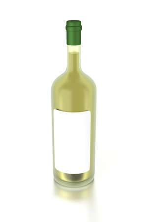 3d white wine bottle filled with white wine and with a blank label.の写真素材
