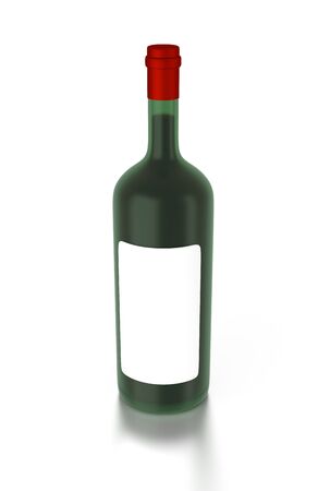 3d red wine bottle filled with red wine and with a blank label.の写真素材