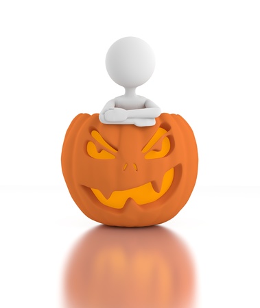 3d person stands inside a Jack O Lanterns and crosses arms の写真素材