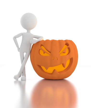 3d person leans on Jack O Lanternsの写真素材