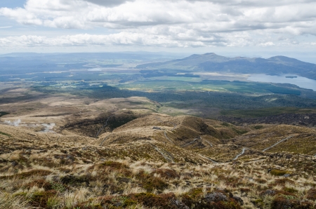 The view of the road down from Tongariro National Park, New Zealandの写真素材