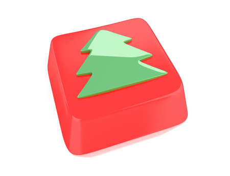 Christmas tree icon in green on red computer key  3d illustration  Isolated background の写真素材