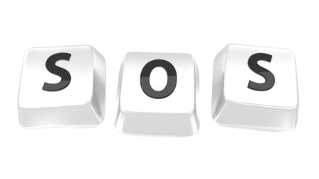 SOS written in black on white computer keys  Isolated background 