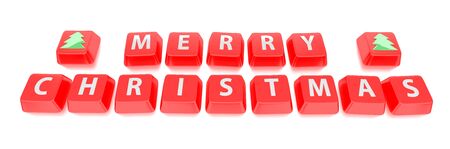 MERRY CHRISTMAS written in white on red computer keys  3d illustration  Isolated background の写真素材