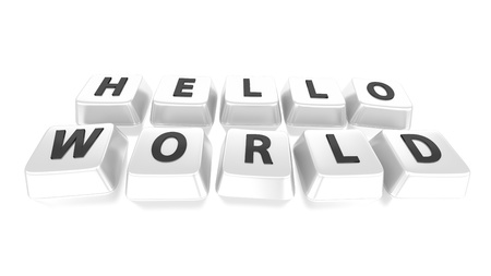 HELLO WORLD written in black on white computer keys  3d illustration  Isolated background の写真素材