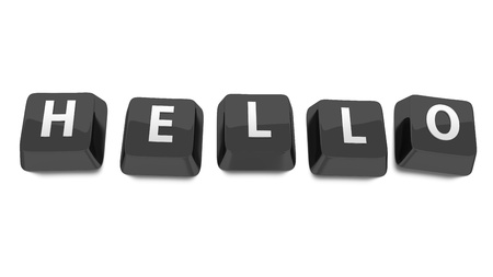 HELLO written in white on black computer keys  3d illustration  Isolated background の写真素材