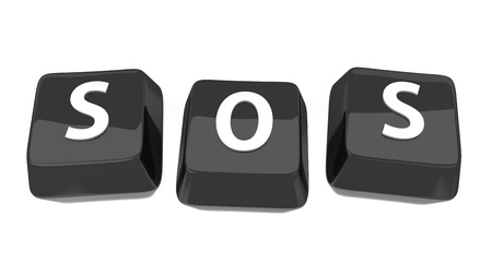 SOS written in white on black computer keys  3d illustration  Isolated background の写真素材