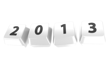 2013 written in black on white computer keys  3d illustration  Isolated background の写真素材