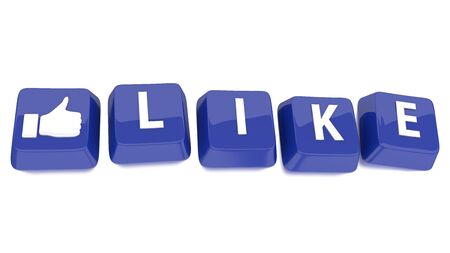 LIKE written in white on blue computer keys with a thumb up icon  3d illustration  Isolated background の写真素材