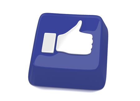 Thumb up icon in white on blue computer key  3d illustration  Isolated background の写真素材