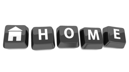 HOME written in white on black computer keys with a house icon  3d illustration  Isolated background の写真素材