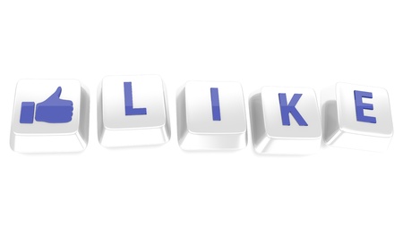 LIKE written in blue on white computer keys with a thumb up icon  3d illustration  Isolated background の写真素材