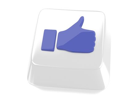 Thumb up icon in blue on white computer key  3d illustration  Isolated background の写真素材