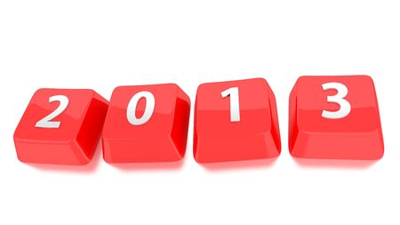 2013 written in white on red computer keys  3d illustration  Isolated background の写真素材