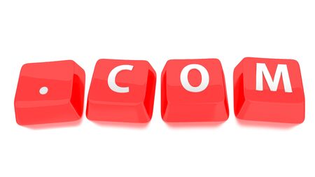  COM written in white on red computer keys  3d illustration  Isolated background の写真素材