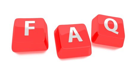 FAQ written in white on red computer keys  Frequently Asked Questions  3d illustration  Isolated background の写真素材