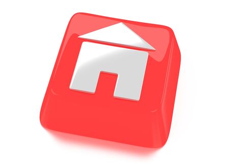 Home icon in white on red computer key  House icon  3d illustration  Isolated background の写真素材