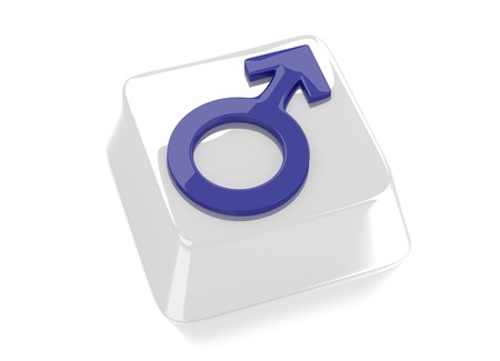Mars symbol in blue on white computer key  3d illustration  Isolated background の写真素材