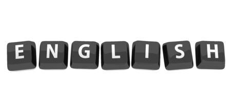 ENGLISH written in white on black computer keys  3d illustration  Isolated background の写真素材