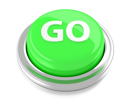 GO on green push button  3d illustration  Isolated background の写真素材