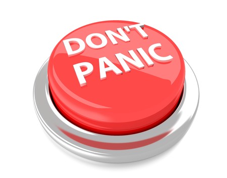 DONT PANIC on red push button  3d illustration  Isolated background の写真素材