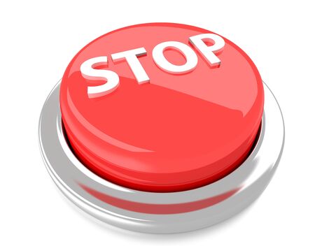 STOP on red push button  3d illustration  Isolated background の写真素材