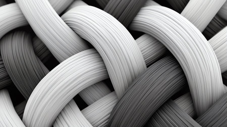 3d rendering of braided wire or rattan texture in black backgroundの素材