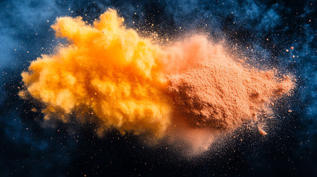 Explosion of colored powder on black background. Colorful explosion of powder.の素材